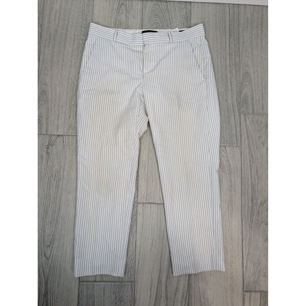 Banana Republic Avery Petite White‎ Striped Crop Pants 6